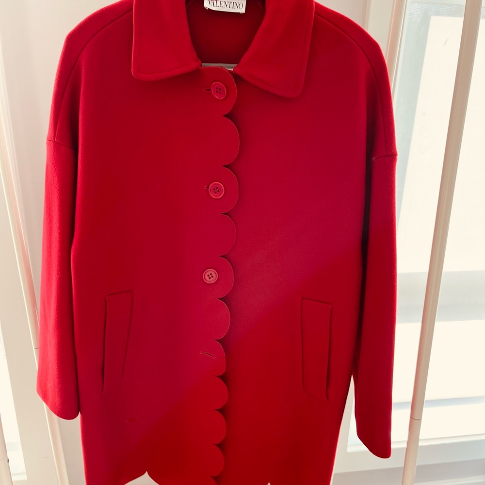 Valentino Women's Vibrant Red Scalloped Edge Coat